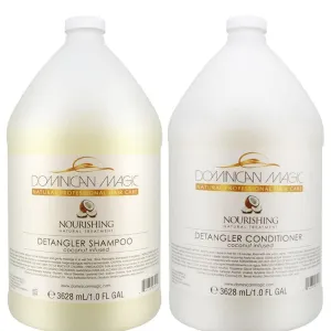 Dominican Magic Coconut Detangler Shampoo and Conditioner - Natural Hydrating Shampoo and Conditioner with Coconut Oil and Aloe Vera for Dry Hair, (1 Gal x 2)