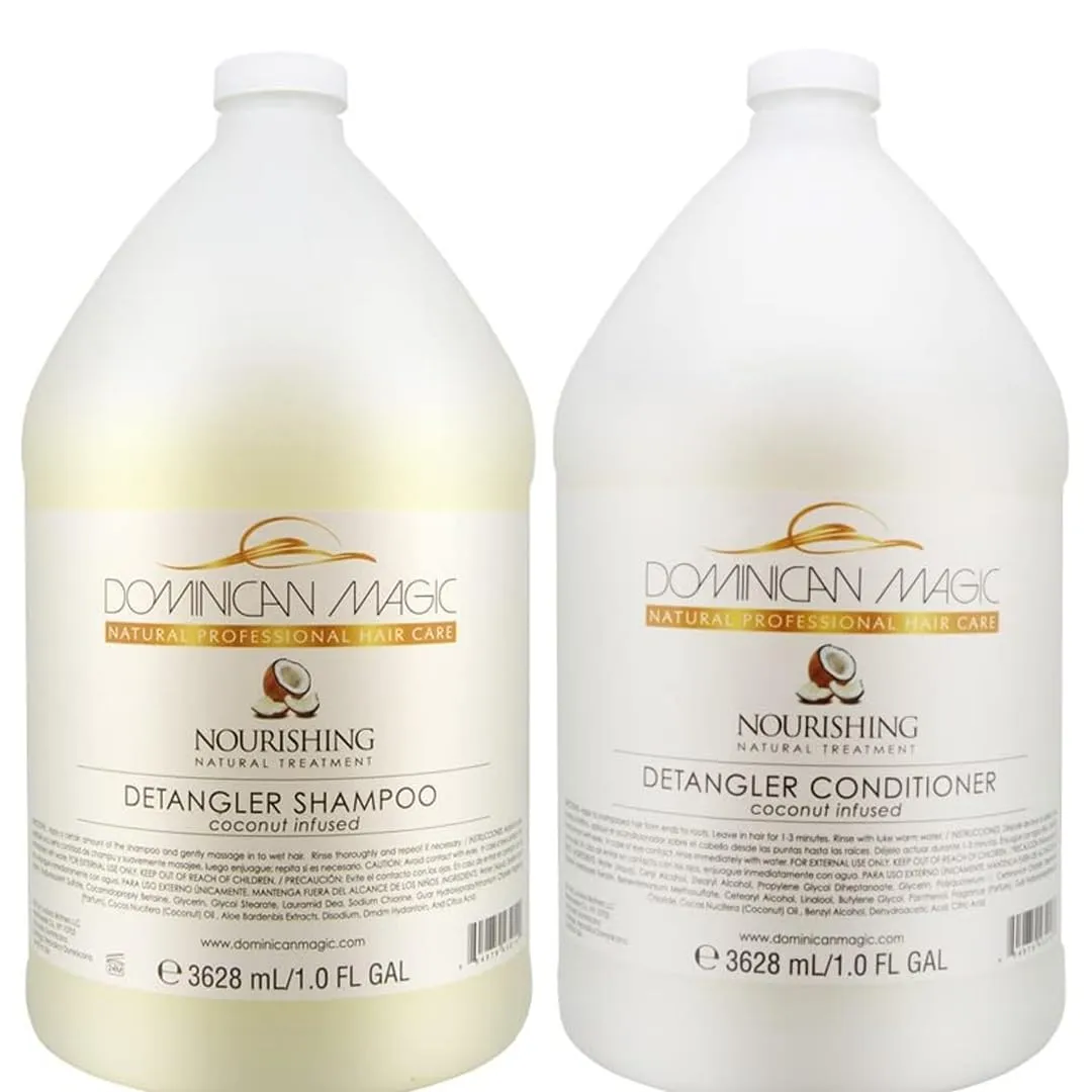 Dominican Magic Coconut Detangler Shampoo and Conditioner - Natural Hydrating Shampoo and Conditioner with Coconut Oil and Aloe Vera for Dry Hair, (1 Gal x 2)