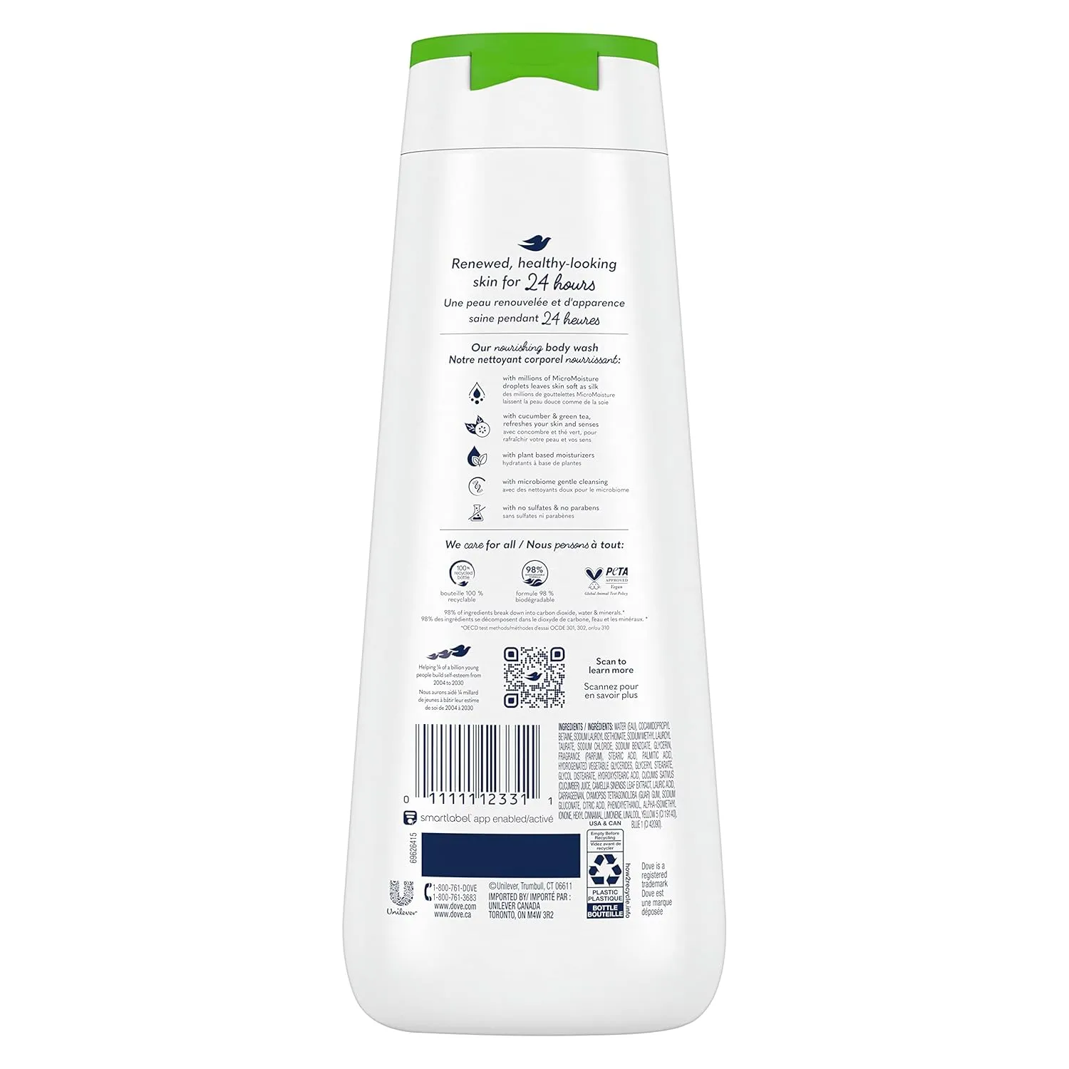 Dove Body Wash Refreshing Cucumber and Green Tea 4 Count Refreshes Skin Cleanser That Effectively Washes Away Bacteria While Nourishing Your Skin 20 oz