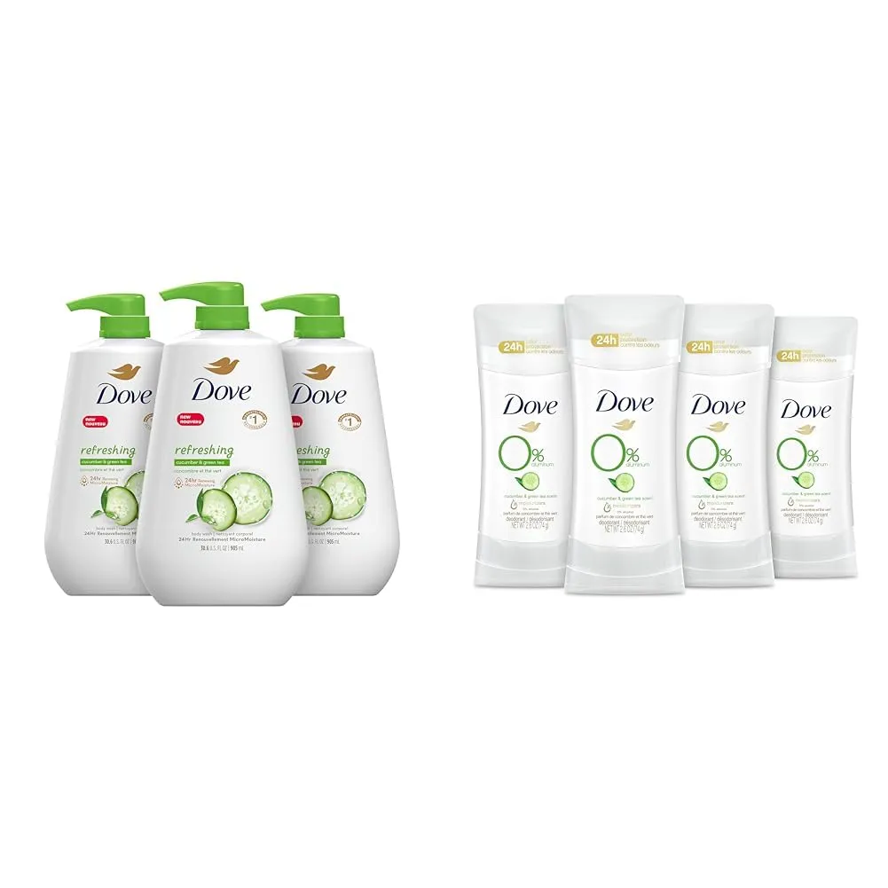 Dove Body Wash with Pump Refreshing Cucumber and Green Tea Refreshes Skin Cleanser & 0% Aluminum Deodorant 24 Hours Odor Protection Cucumber and Green Tea