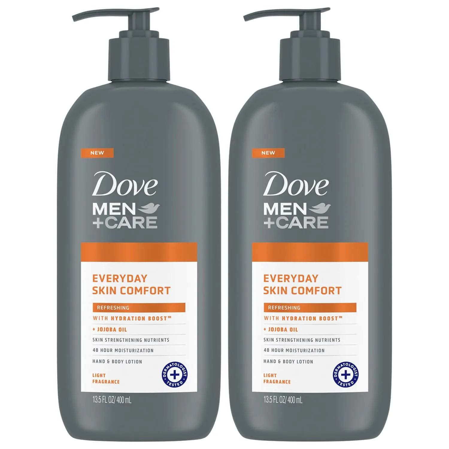 Dove Hand & Body Lotion, Men Care Value Pack – Everyday Skin Comfort Formula with Shea Butter & Jojoba Oil, Refreshing Lotion for Dry Skin, 13.5 Fl Oz (Pack of 2)