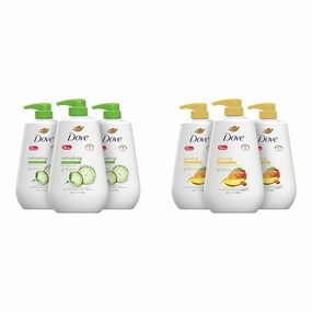 Dove Body Wash with Pump Refreshing Cucumber and Green Tea Refreshes Skin Cleanser & Body Wash with Pump Glowing Mango & Almond Butter 3 Count for Renewed