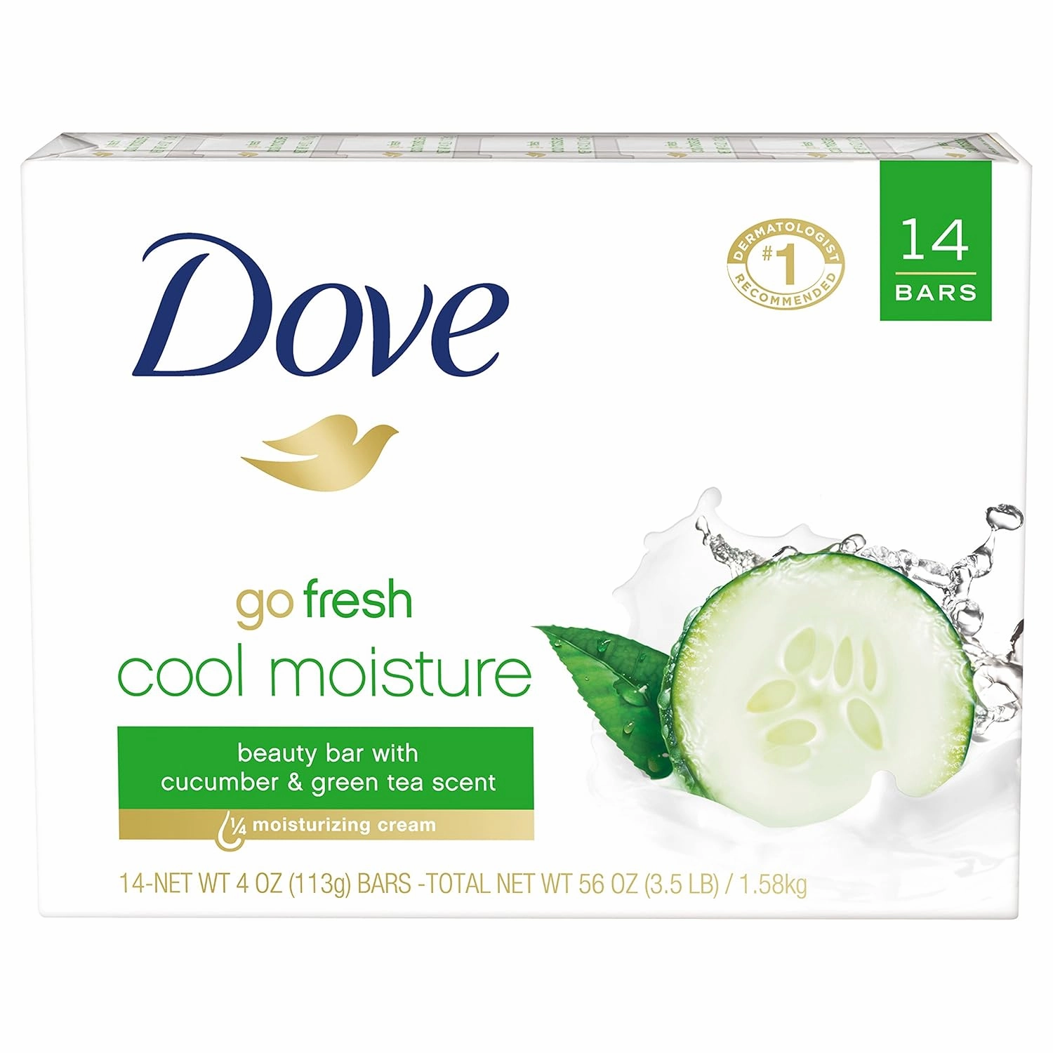 Dove go fresh Beauty Bar, Cucumber and Green Tea 4 oz, 14 Bar