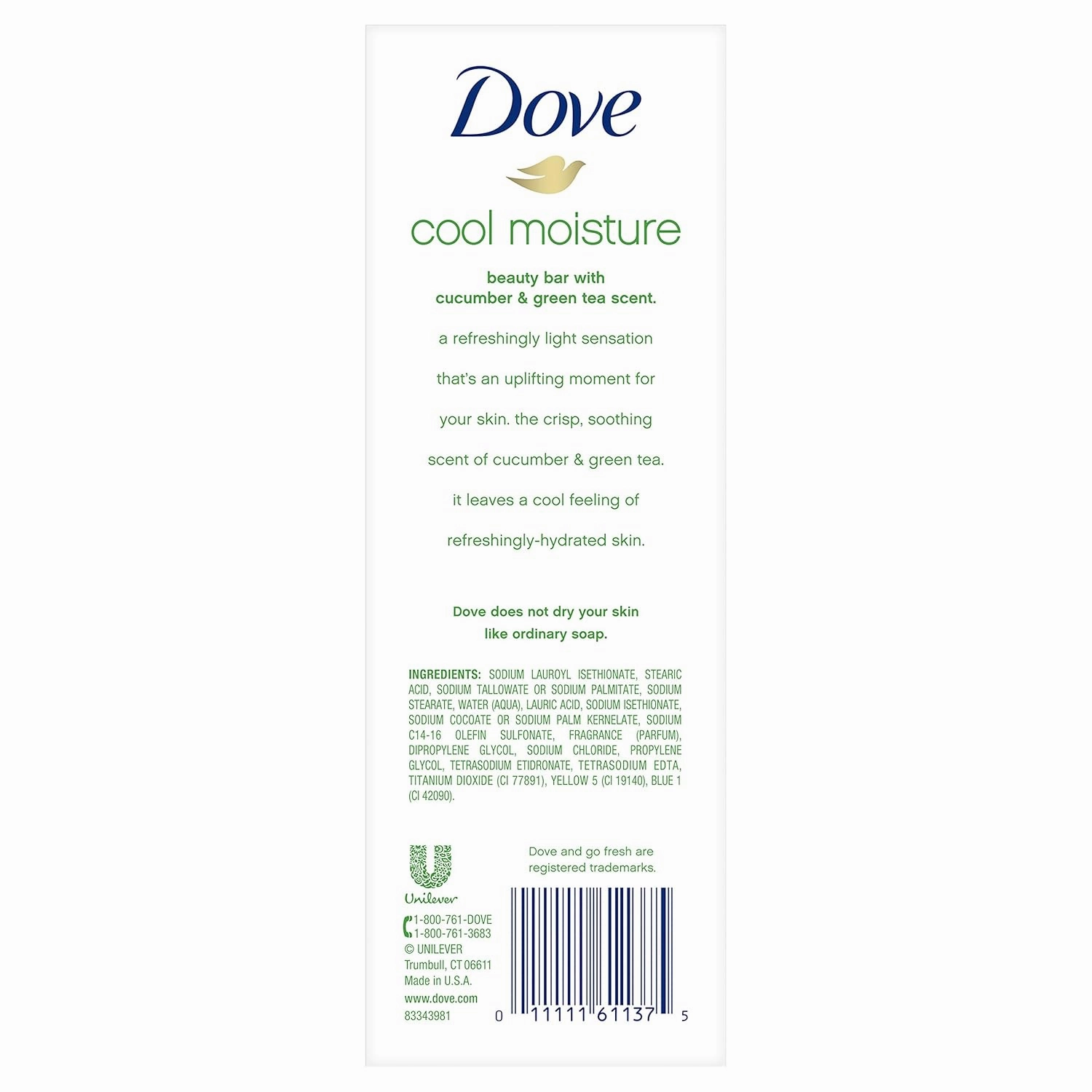 Dove go fresh Beauty Bar, Cucumber and Green Tea 4 oz, 14 Bar