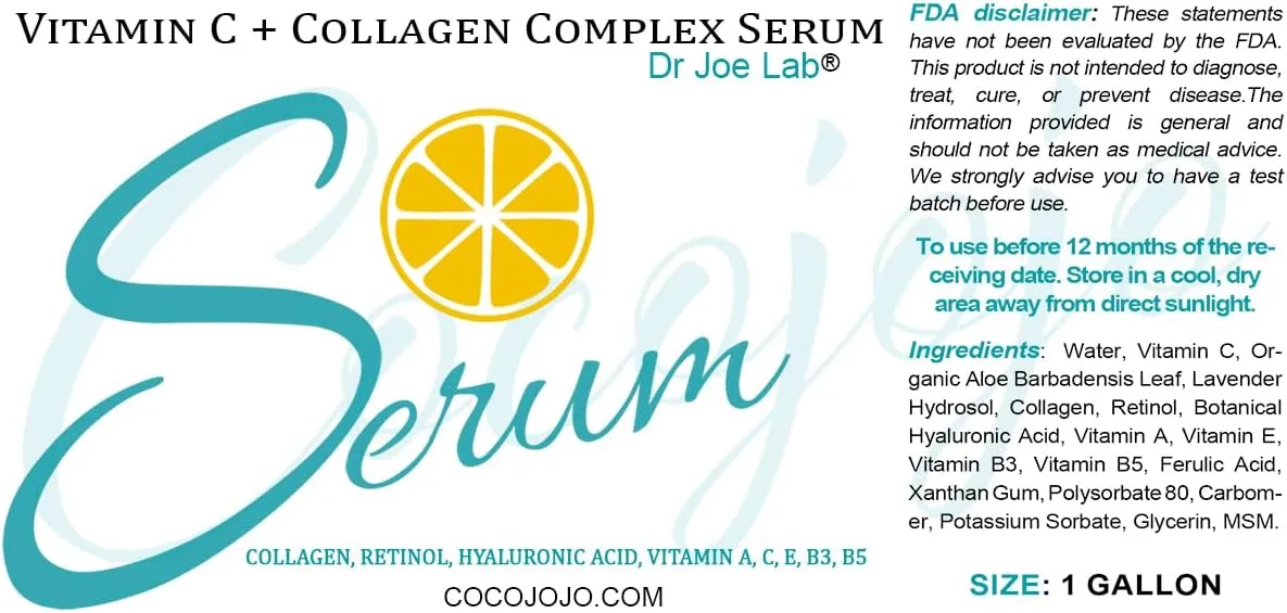 Dr Joe Lab Vitamin C & Collagen Complex Serum Bulk - Face Skin Ultra Hydrating Rejuvenating Instant Moisturizer - COCOJOJO (128 oz/ 1 gallon)
