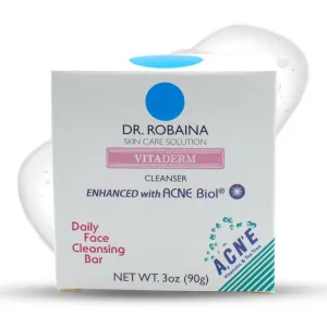 Dr. Robaina VITADERM™ Daily Face Cleansing Bar for Acne Reduction & Soothing Sensitive Skin, Gentle Cleanser with Vitamins & Tea Tree, Suitable for Acne-Prone Skin, Made in the USA, 3oz.