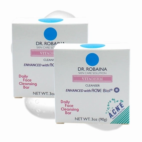 Dr. Robaina VITADERM™ Daily Face Cleansing Bar for Acne & Sensitive Skin, Gentle Cleanser with Vitamins & Tea Tree, Suitable for Acne-Prone Skin, Made in USA, 3oz (Pack of 2)