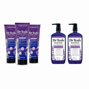 Dr Teal's Sleep Body Lotion, 24-Hour Moisture, with Melatonin, Lavender & Chamomile Essential Oils & Body Wash with Pure Epsom Salt, Soothe & Sleep with Lavender, 24 fl oz (Pack of 2)