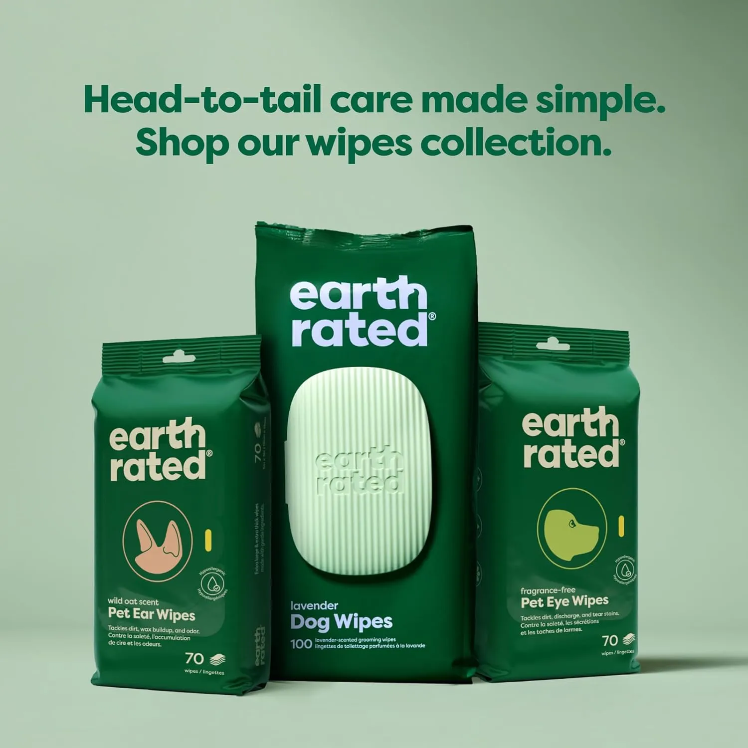 Earth Rated Pet Grooming Wipes for Dogs and Cats, Hypoallergenic, Cleaning and Hydrating, for Paws, Body and Butt, Unscented, 400 Count