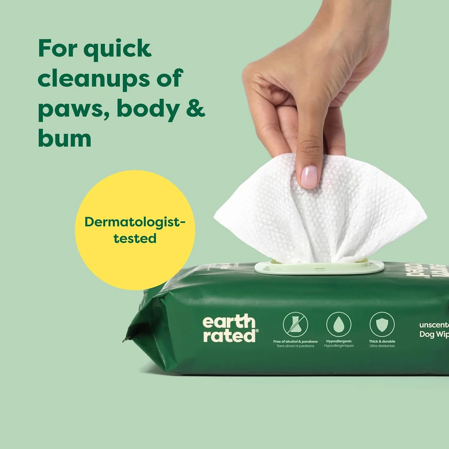 Earth Rated Pet Grooming Wipes for Dogs and Cats, Hypoallergenic, Cleaning and Hydrating, for Paws, Body and Butt, Unscented, 400 Count