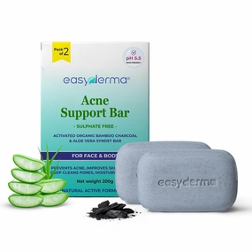 Easy-derma Anti Bacterial Acne Bath Body Soap - Pack of 2 | pH 5.5 with Aloe Vera & Bamboo Charcoal | Bath Soap for Men & Women | For Acne-Prone & Oily Skin