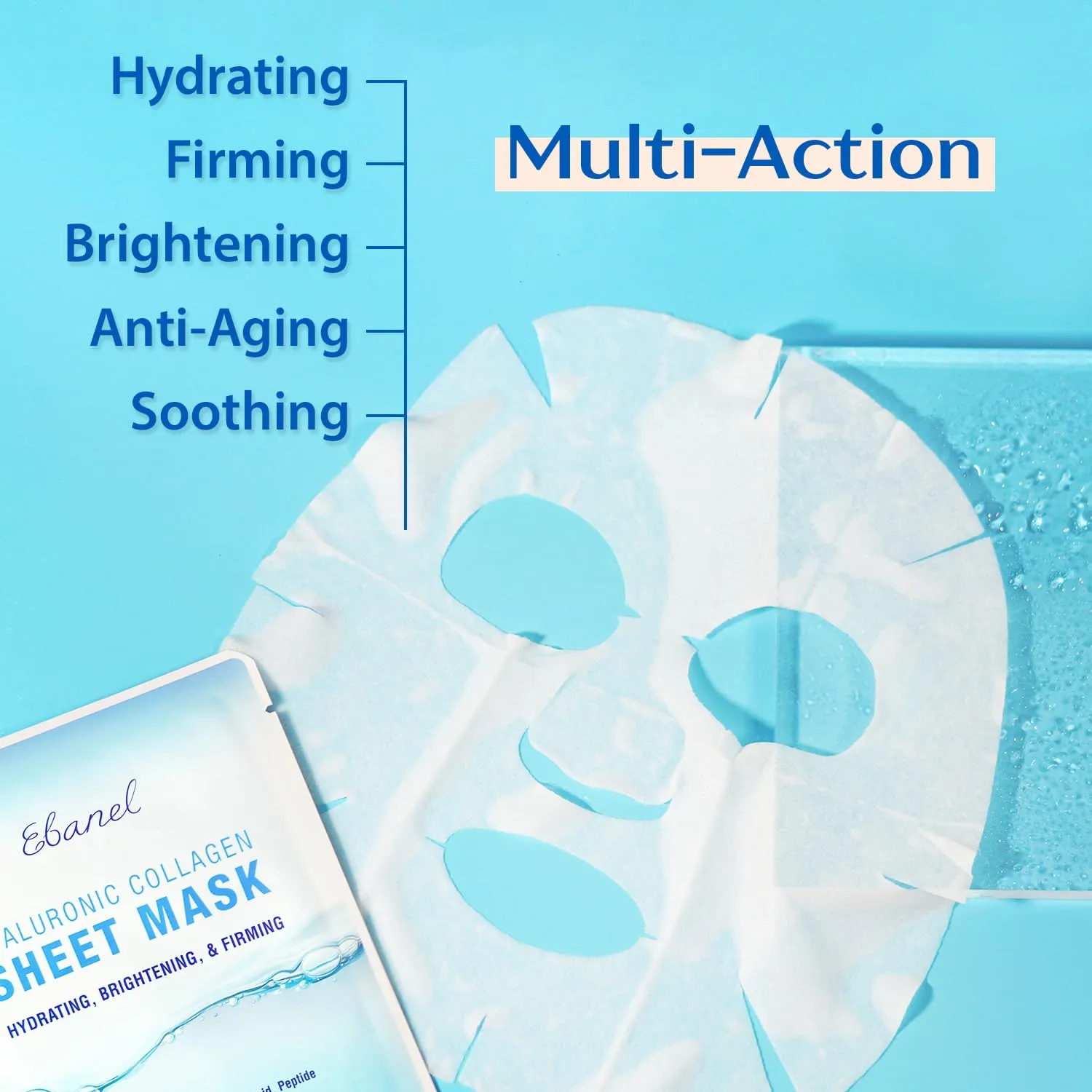 Ebanel 15 Pack Collagen Peptide Hydrating Face Masks, Instant Brightening Firming Anti Aging Face Sheet Masks, Moisturizing Spa Facial Mask Skincare with Hyaluronic Acid, Vitamin C, Chamomile, Aloe