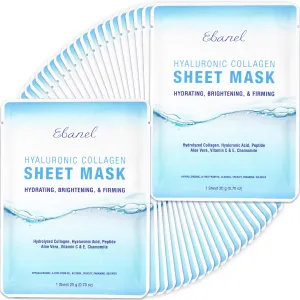 Ebanel 40 Pack Collagen Peptide Hydrating Face Masks, Instant Brightening Firming Anti Aging Face Sheet Masks, Moisturizing Spa Facial Mask Skincare with Hyaluronic Acid, Vitamin C, Chamomile, Aloe