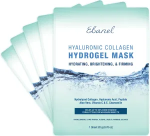 Ebanel 5-Pack Hydrogel Collagen Face Mask, Instant Brightening Hydrating Facial Masks Sheet Mask for Firming, Lifting Anti Aging Anti Wrinkle with Hyaluronic Acid, Peptide, Aloe Vera, Vitamin C & E