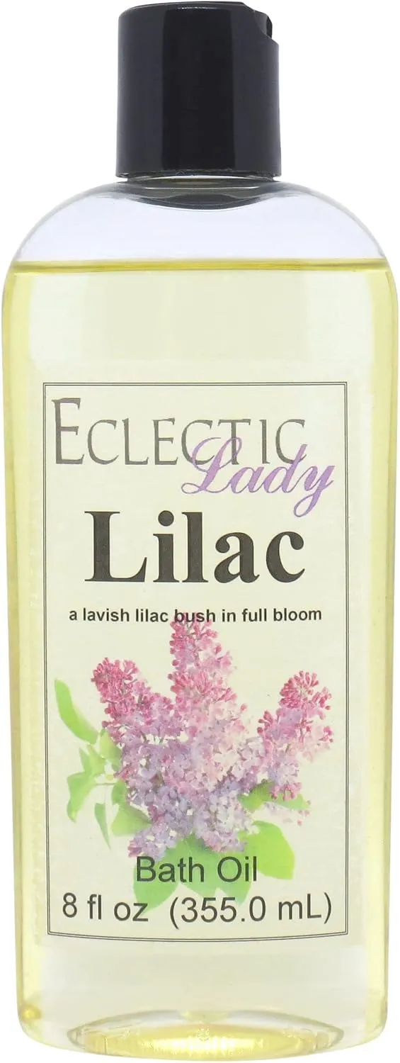 Eclectic Lady Lilac Bath Oil Scented Bath Oil - Relaxing & Moisturizing Bathing Oil - Fragrance Body Oil For Dry & Rough Sensitive Skin - Body Daily Nourishing Shower Oil (8 oz)