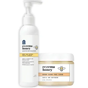 ECZEMA HONEY Brown Sugar Face & Body Scrub & Oatmeal Facial Cleanser – Soothes Eczema, Prevents Breakouts, & Nourishes Skin - Natural & Gentle Exfoliating Scrub & Face Wash for Dry, Itchy Skin