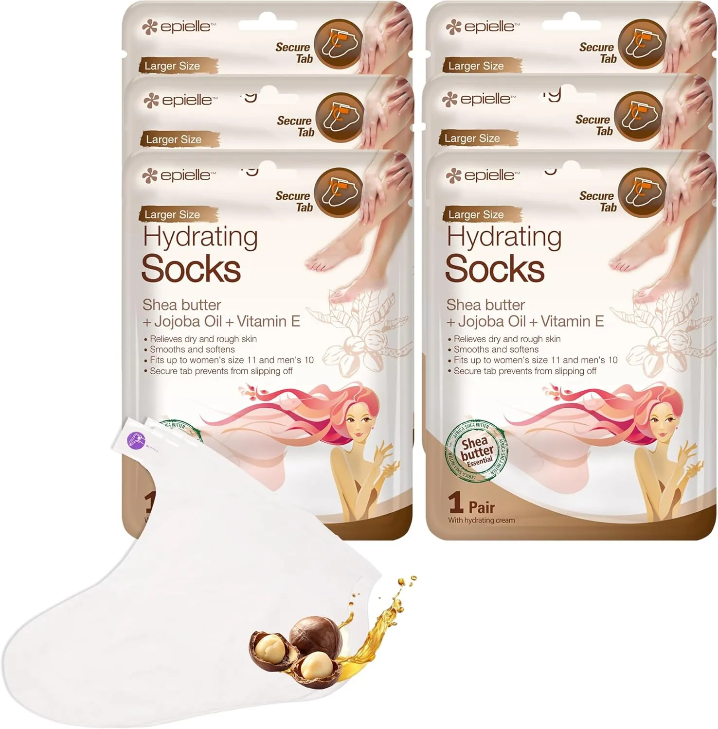 Epielle Hydrating Foot Masks, 6 Pairs Moisturizing Socks for Dry, Cracked Feet, Restores and Softens Skin with Jojoba Oil and Shea Butter, Korean Skincare, Mother's Day Gifts, Teacher's Appreciation