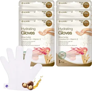 Epielle Hydrating Hand Masks, 6 Pairs of Moisturizing Gloves for Dry Hands with Shea Butter, Jojoba Oil & Vitamin E, Spa Day Treatment, Korean Skincare, Spa Gifts for Women