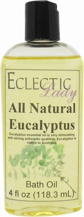 Eucalyptus Bath Oil by Eclectic Lady - Scented Bath Oil - Relaxing & Moisturizing Bathing Oil - Fragrance Body Oil For Dry & Rough Sensitive Skin - Body Daily Nourishing Shower Oil (4 oz)