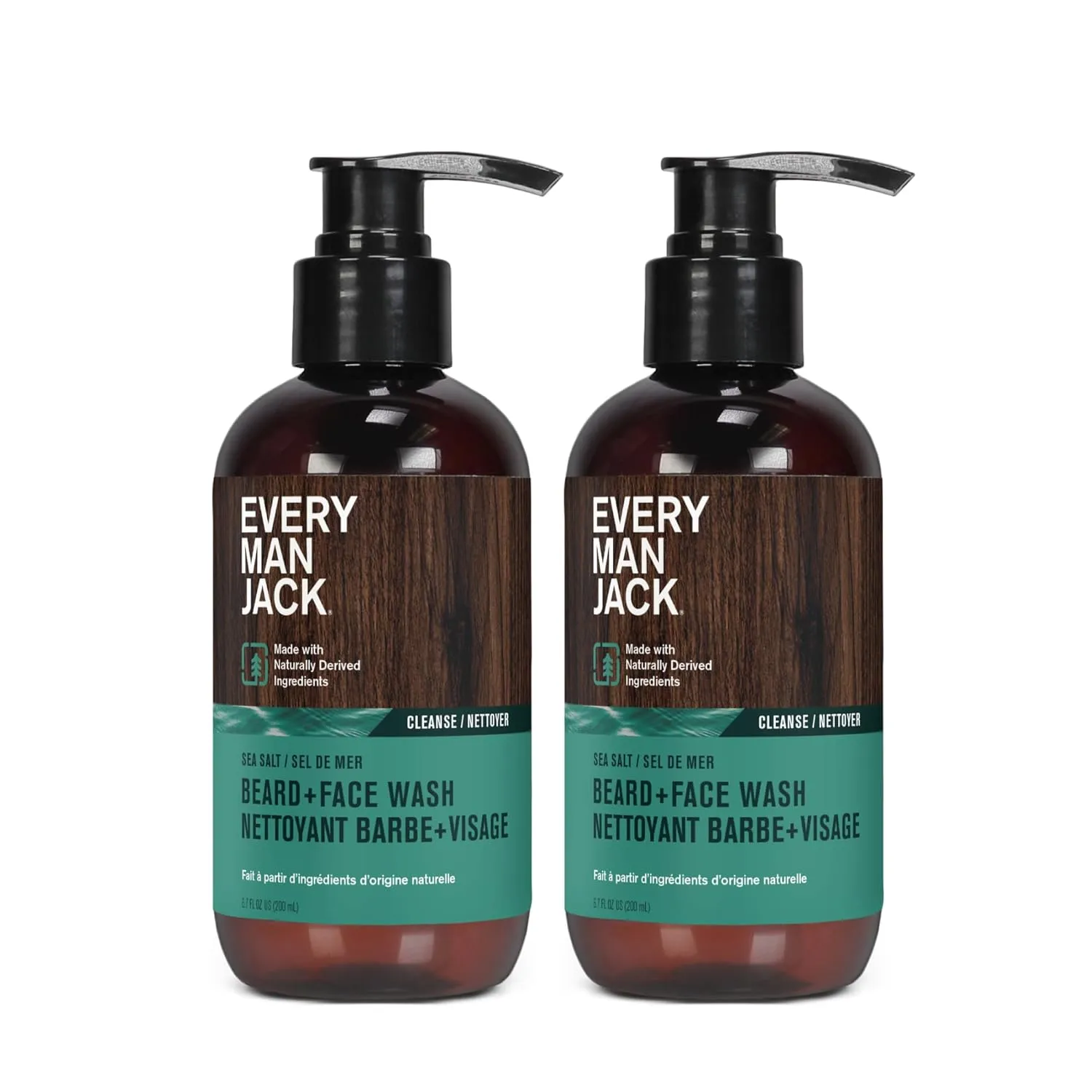 Every Man Jack Beard   Face Wash - Subtle Sea Salt Fragrance - Deep Cleans, Conditions, and Softens Your Beard and Skin Underneath - Naturally Derived with Coconut Oil, Glycerin, and Coconut - 6.7-fl oz (2 Pack)