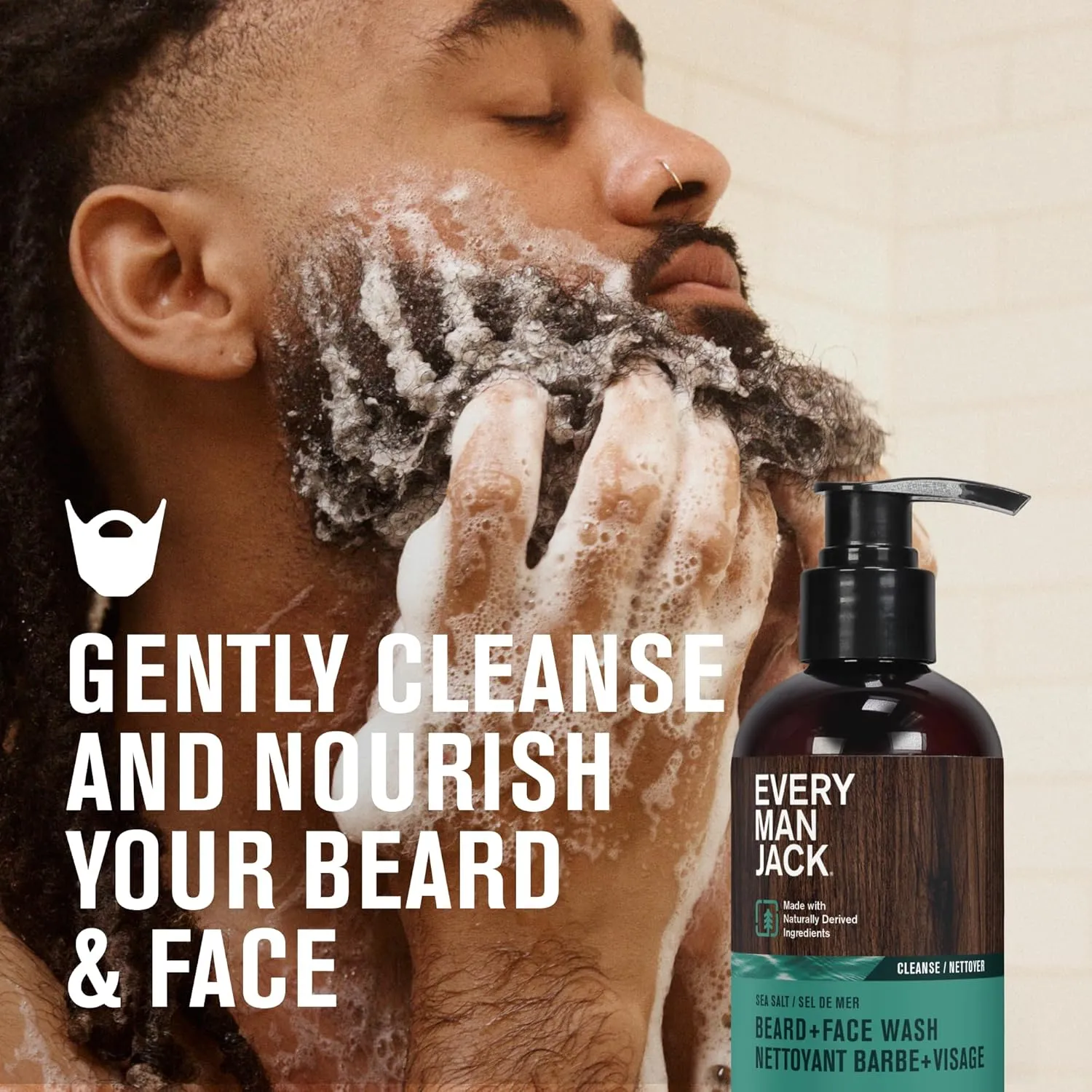 Every Man Jack Beard   Face Wash - Subtle Sea Salt Fragrance - Deep Cleans, Conditions, and Softens Your Beard and Skin Underneath - Naturally Derived with Coconut Oil, Glycerin, and Coconut - 6.7-fl oz (2 Pack)