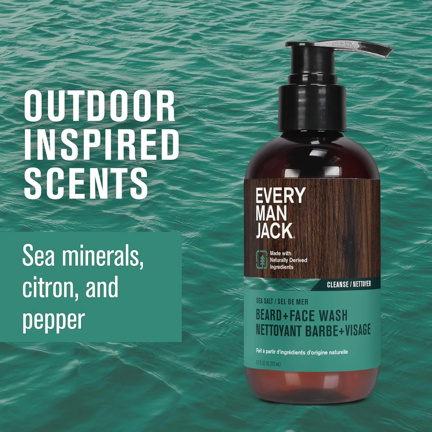 Every Man Jack Beard   Face Wash - Subtle Sea Salt Fragrance - Deep Cleans, Conditions, and Softens Your Beard and Skin Underneath - Naturally Derived with Coconut Oil, Glycerin, and Coconut - 6.7-fl oz (2 Pack)