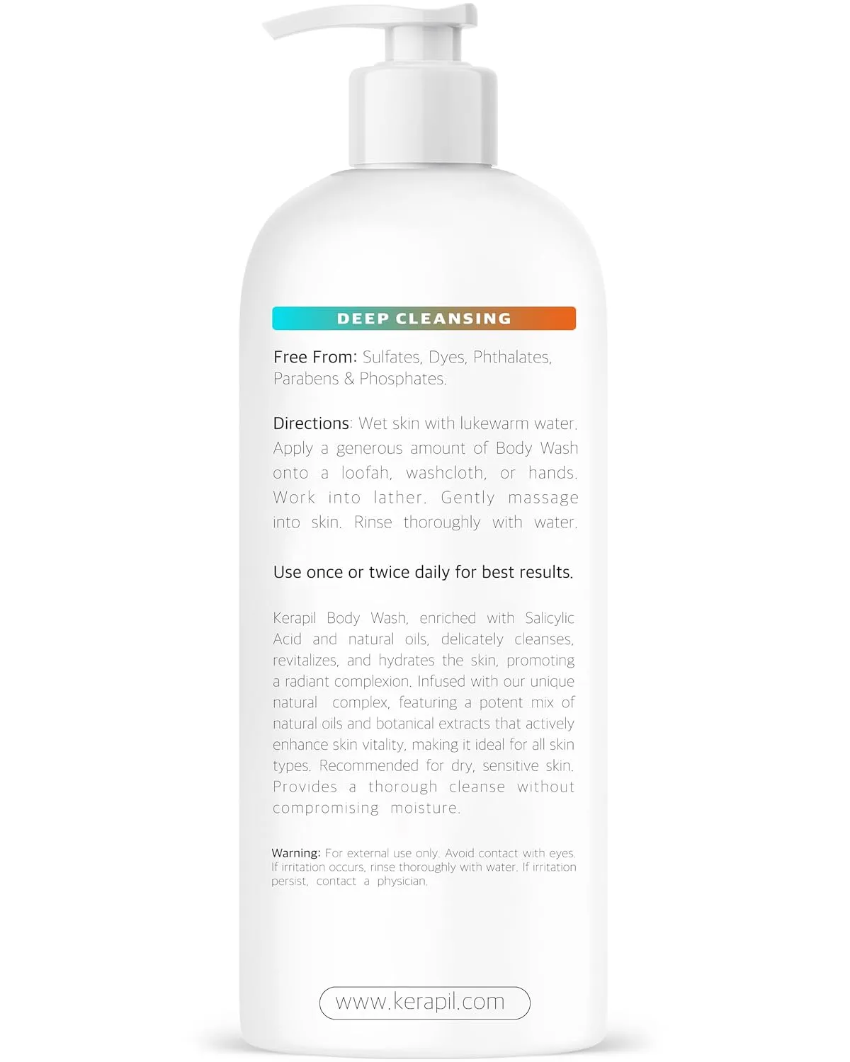 Exfoliating Body Wash With Salicylic Acid - Gentle Exfoliates Rough and Bumpy Skin, KP and Acne, with BHA & AHA - Unscented Body Wash, Made in USA - (16 fl oz)