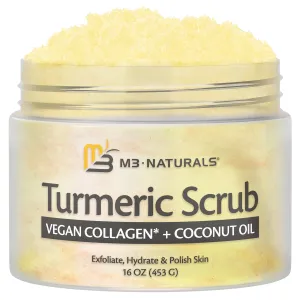 Exfoliating Turmeric Scrub and Skin Exfoliator with Collagen and Coconut Oil, Gently Exfoliates Face, Body, Hands, and Feet, Moisturizing Skincare by M3 Naturals, 16 oz