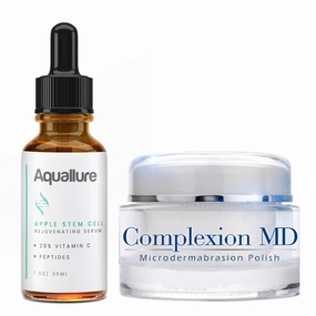 Exfoliating Face Scrub (1.69 oz) - Aquallure Apple Stem Cell Rejuvenating Serum (1 oz) - Anti Aging - Pore Refining Microdermabrasion - Green Tea, Peptides & Hyaluronic Acid (Bundle)
