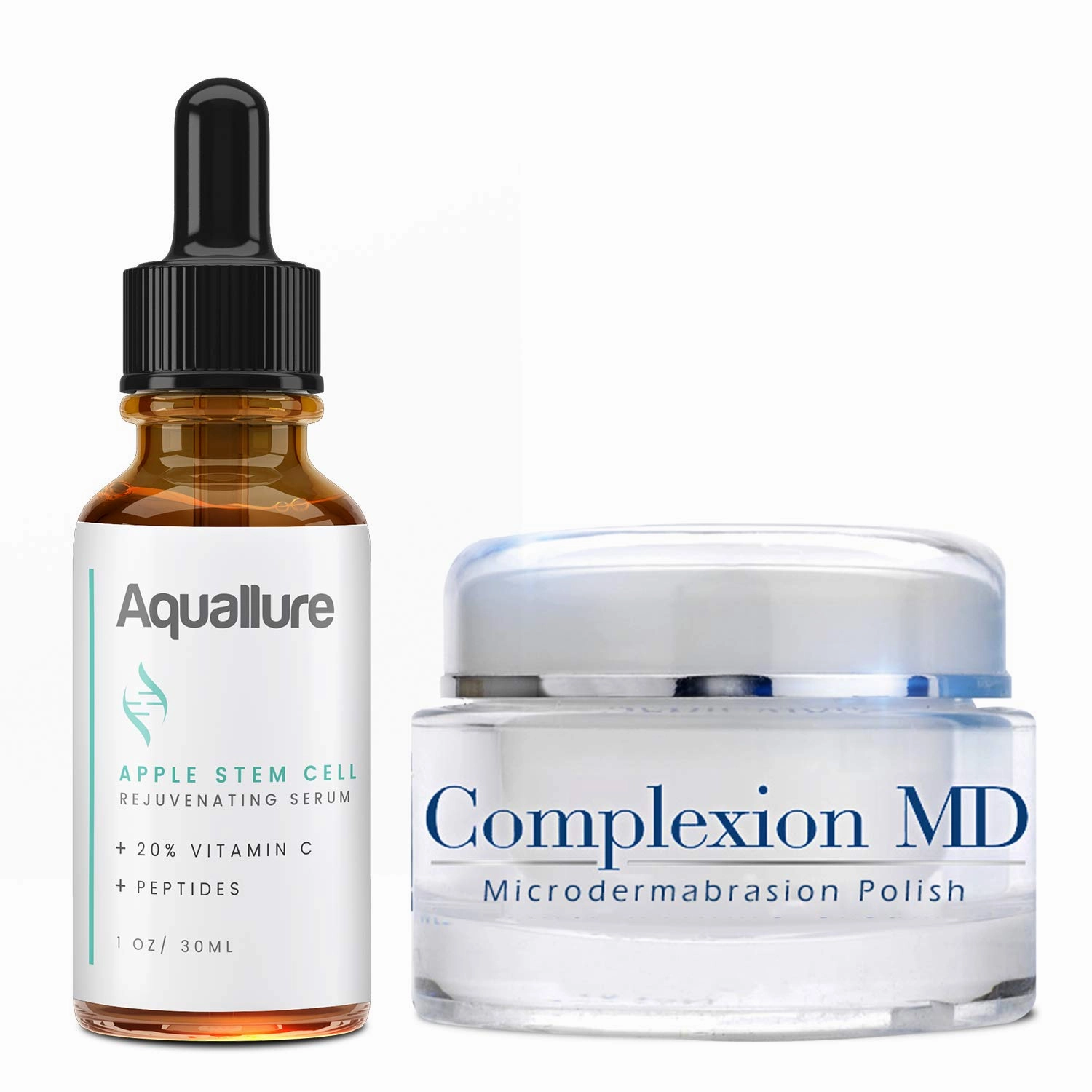 Exfoliating Face Scrub (1.69 oz) - Aquallure Apple Stem Cell Rejuvenating Serum (1 oz) - Anti Aging - Pore Refining Microdermabrasion - Green Tea, Peptides & Hyaluronic Acid (Bundle)