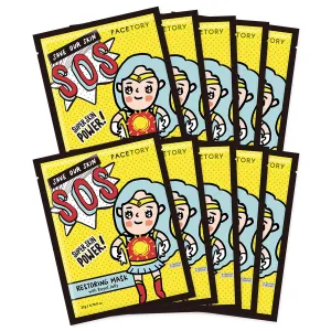 FACETORY K Beauty Face Mask Skin Care - SOS SAVE OUR SKIN RESTORING Sheet Mask with Royal Jelly & Aloe | De-Stress, Calm Inflammation, Dewy Skin (10 Pack)