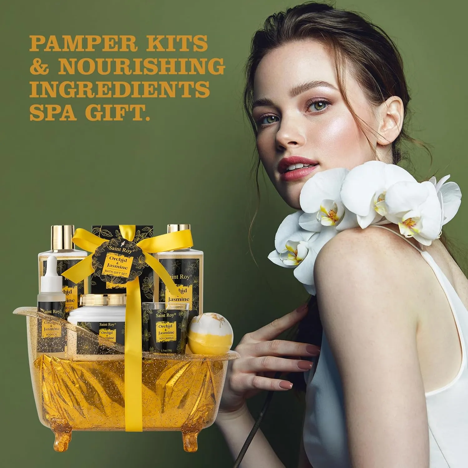 Fathers Day Gifts for Men Dad gift Spa gift basket Body & Skin Care Set, Spa Kit, Self-care Gifts, Spa Collection Gift Basket, Orchid Jasmine Bath and Body Gift Pampering Spa Gifts Mother's Day Gift