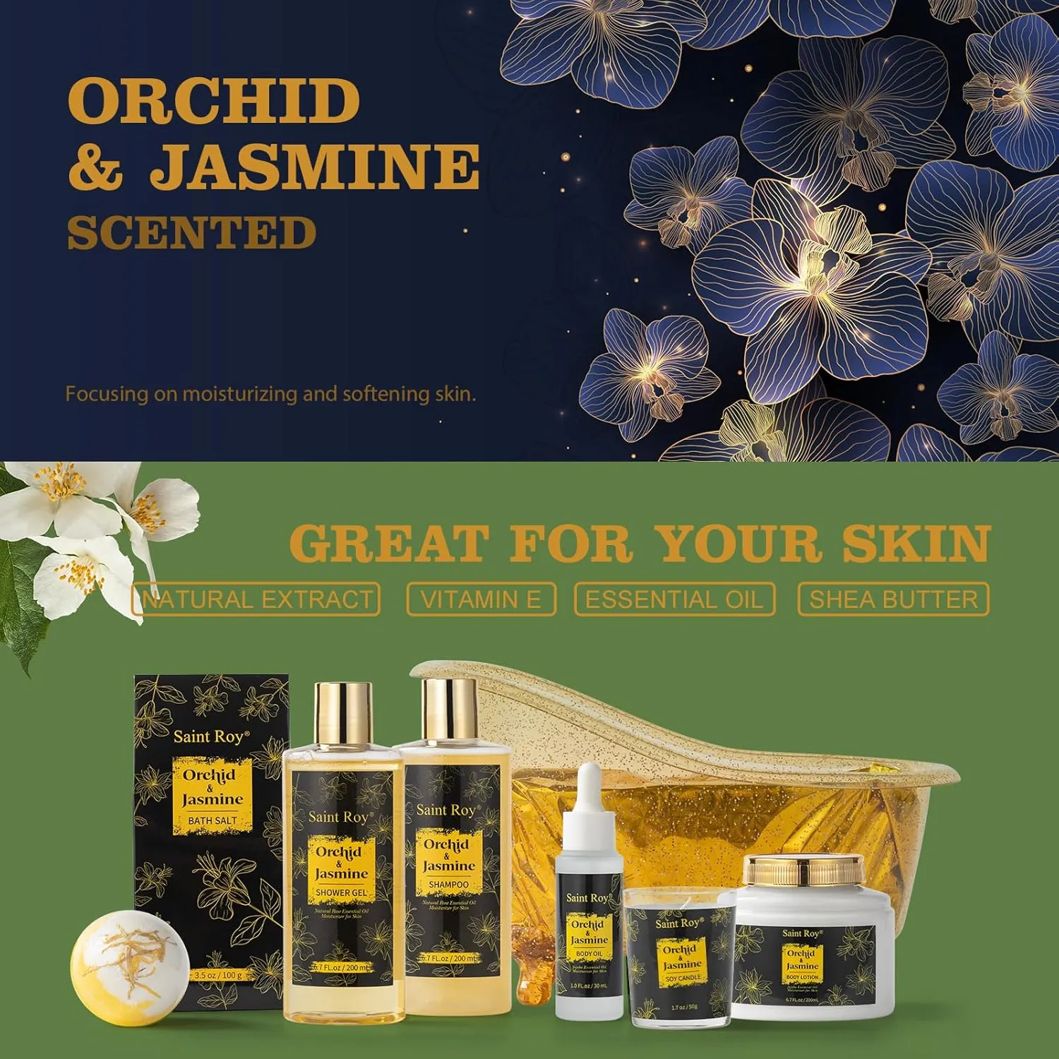Fathers Day Gifts for Men Dad gift Spa gift basket Body & Skin Care Set, Spa Kit, Self-care Gifts, Spa Collection Gift Basket, Orchid Jasmine Bath and Body Gift Pampering Spa Gifts Mother's Day Gift