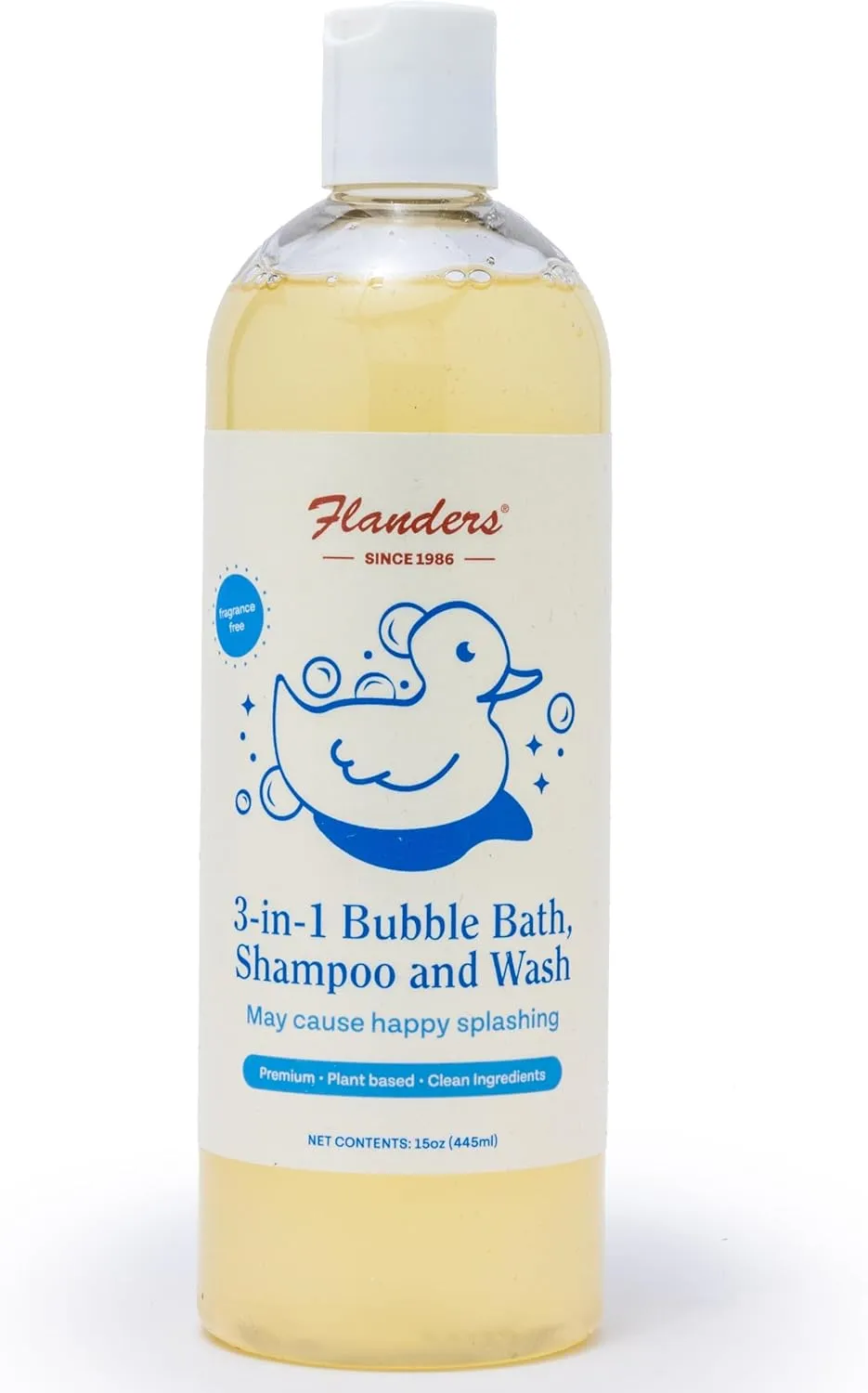 Flanders Bubble Bath - Shampoo & Wash 3-in-1, Pharmacist Developed, Plant Based, Unscented, Clean Ingredients, Calming & Fun for Sensitive Skin, All Ages (15oz)