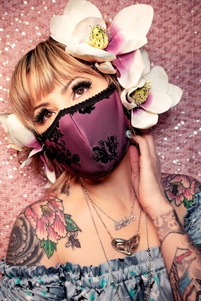 Flocked Rose Purple Fabric Mask
