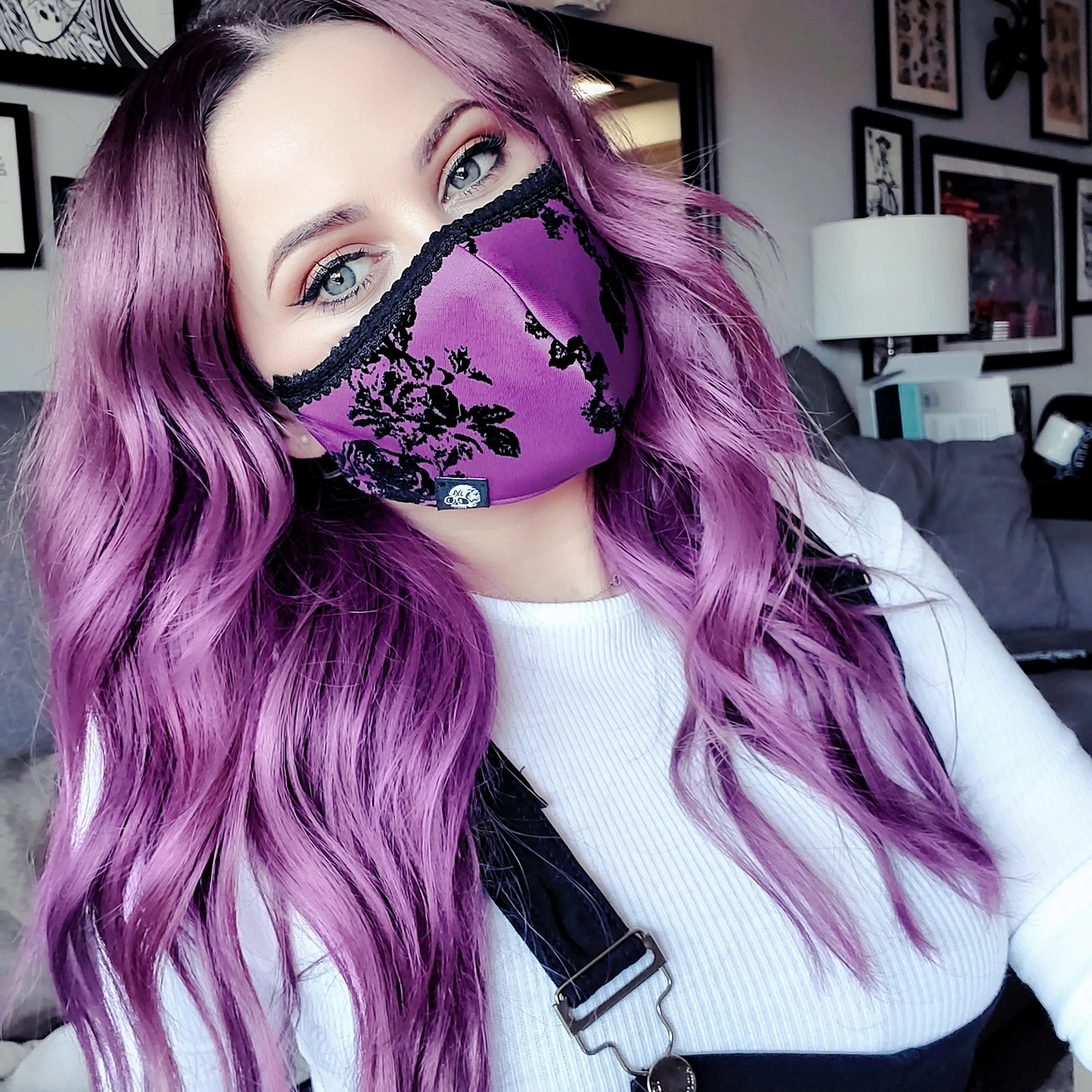 Flocked Rose Purple Fabric Mask