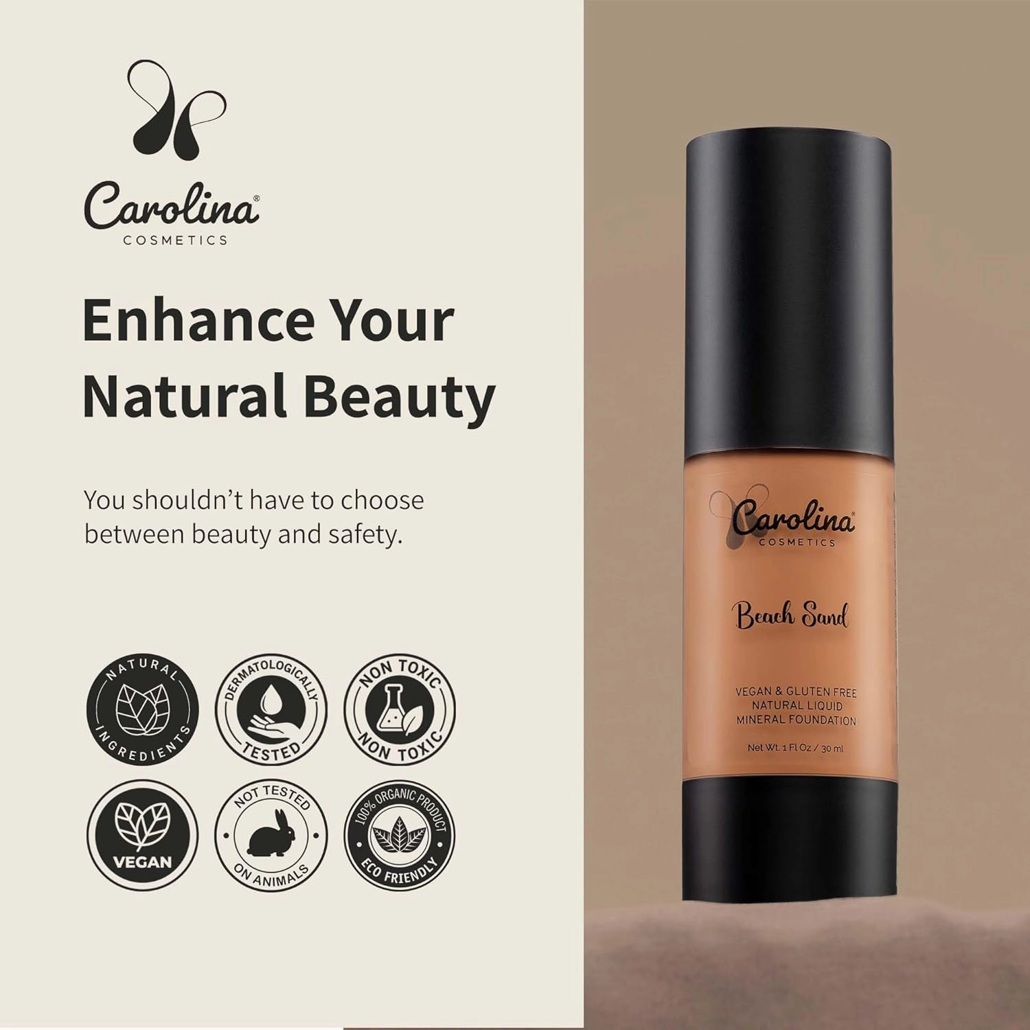 Foundation in Beach Sand Shade Plant-Based - Hydrating, Pore-Minimizing & Buildable Coverage - Vegan, Non-GMO, Paraben-Free - 1oz