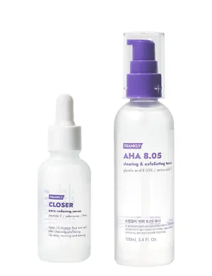 FRANKLY Pore-Perfecting Duo : Closer Serum & AHA 8.05 Toner | Pore Minimizer, Anti-Aging, Glycolic Acid & Peptide Formula | Smooths Skin Texture & Boosts Radiance | Korean Skincare Set