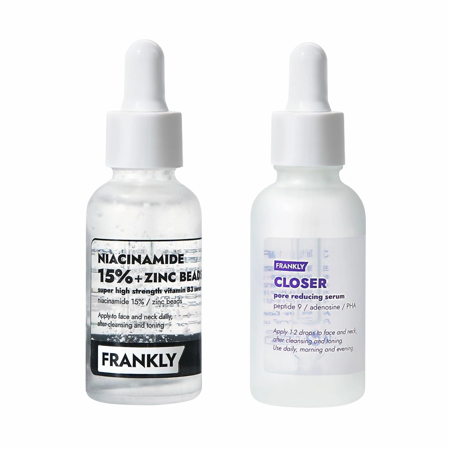 FRANKLY Pore Radiance Set | Niacinamide 15% Zinc Beads Serum   Closer Serum | Oil Control, Hydrating, Anti-Aging, Pore Minimizing | Niacinamide & Peptide | Vegan | Korean Skincare Set