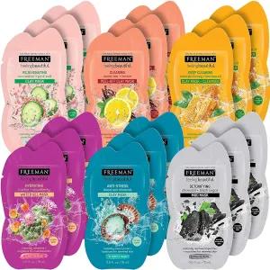 Freeman Facial Mask Variety Pack: Clay, Gel, Mud, & Peel-Off Skincare Masks, Hydrating, Detoxifying, Clearing, & Rejuvenating, For Healthy Skin, Trial Size & Travel-Friendly Sachets, 18 Count