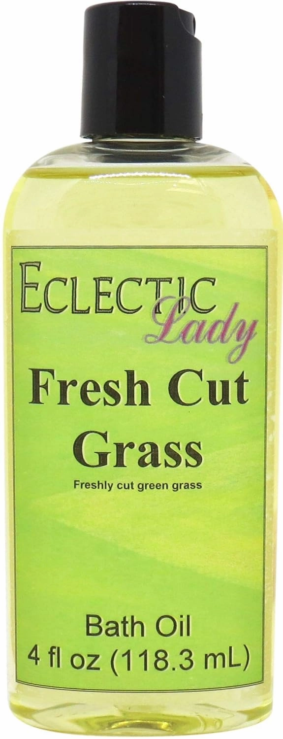 Fresh Cut Grass Bath Oil by Eclectic Lady - Scented Bath Oil - Relaxing & Moisturizing Bathing Oil - Fragrance Body Oil for Dry & Rough Sensitive Skin - Body Daily Nourishing Shower Oil (4 oz)