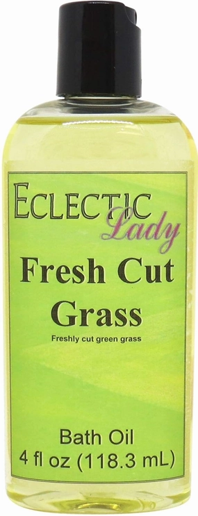 Fresh Cut Grass Bath Oil by Eclectic Lady - Scented Bath Oil - Relaxing & Moisturizing Bathing Oil - Fragrance Body Oil for Dry & Rough Sensitive Skin - Body Daily Nourishing Shower Oil (4 oz)