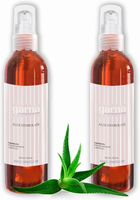 Garna Aloe Vera Leaf Water 6.8 fl oz (Pack of 2): Versatile Hydrating Face & Body Spray, 100% Pure Hydrolate Toner, Instant Skin Refresh & Tightening, Eco-Friendly, Travel-Size