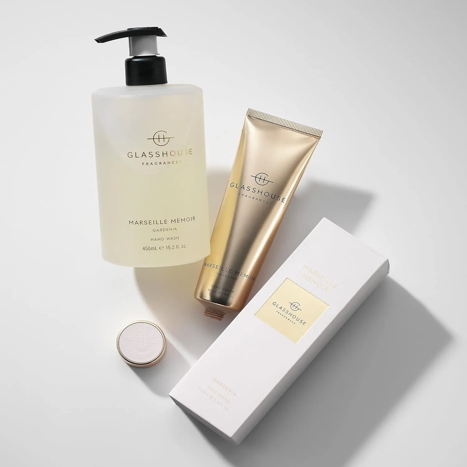 Glasshouse Fragrances Marseille Memoir Hand Duo Gift Set, Hand Cream & Hand Wash, Moisturizing & Perfume Scented, Gardenia, 3.4 Fl Oz   15.2 Fl Oz