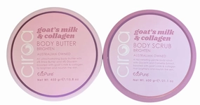 Goat's Milk & Collagen Body Care Set, Body Butter 15.8 oz and Body Scrub 21.1 oz, Australian Owned, Brightening