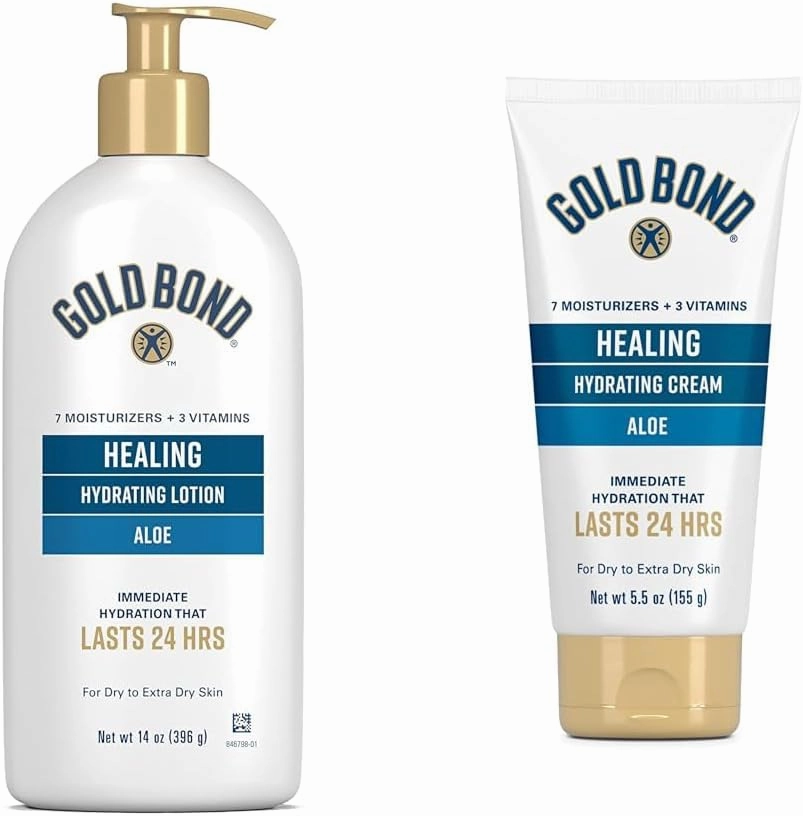 Gold Bond Healing Hydrating Lotion, 14 oz., With Aloe, Moisturizes, Immediate 24-Hour Hydration & Healing Skin Therapy Lotion with aloe 5.5 oz., Non-Greasy & Hypoallergenic
