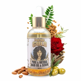 Gold Hair Oil – Fenugreek Strengthening Serum for Dry, Damaged, Frizzy & Coarse Hair | Anti-Hair Fall Sulfate-Free Hair Growth Oil Treatment | All-Natural | 2 Ounce