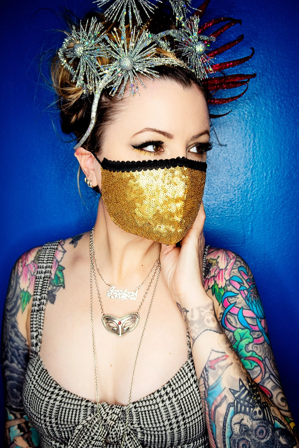 Gold Sequin Fabric Mask