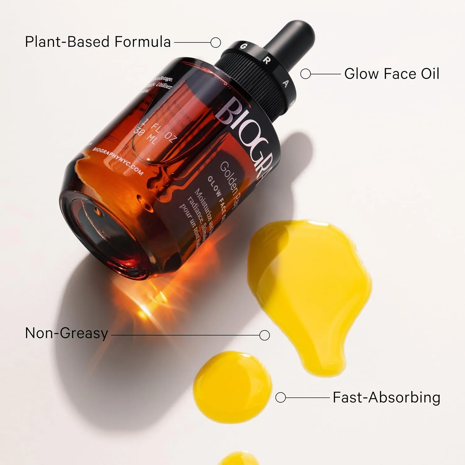 Golden Ray Glow Face Oil, 30ml. Collagen Boosting, Natural Skincare Moisturizing & Hydrating Facial Oil for Women. Incr Elasticity w/French Marine Algae, Jojoba & Rosehip for Fine Lines & Wrinkles