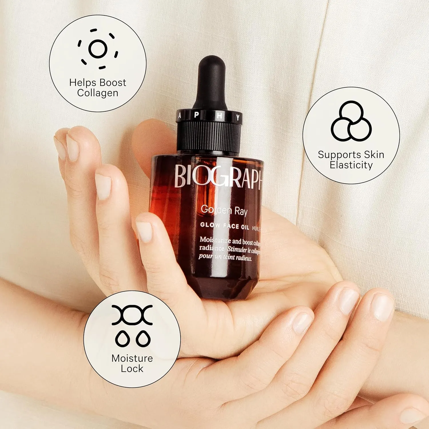 Golden Ray Glow Face Oil, 30ml. Collagen Boosting, Natural Skincare Moisturizing & Hydrating Facial Oil for Women. Incr Elasticity w/French Marine Algae, Jojoba & Rosehip for Fine Lines & Wrinkles